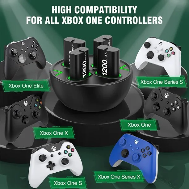 DinoFire Charger for Rechargeable Xbox One Controller Battery Pack, with 4 x 1200mAh Xbox Series X|S Accessories Kit