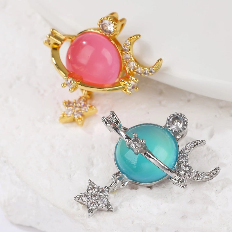 1 Piece Resin Copper Zircon 18K Gold Plated Star Moon Jewelry Accessories Pendant