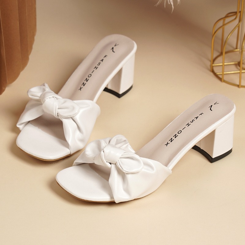 Thepearlpad Coarse heeled sandals for women in 2025, new square top plus size, summer one cut butterfly high-heeled sandals for women