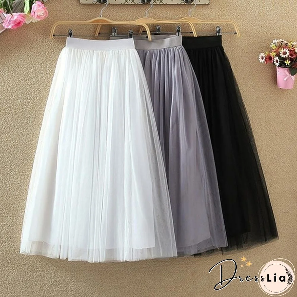 Tulle Skirts Women Spring Summer Elastic High Waist Skirt Womens Tutu Maxi Pleated Skirt Fashion