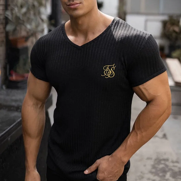 Traceeye 2025 NEW Sports T Shirt Men Summer high elasticity Compression shirt Fitness Tops Tee Male V Neck stripe T-shirt Gym Clothing