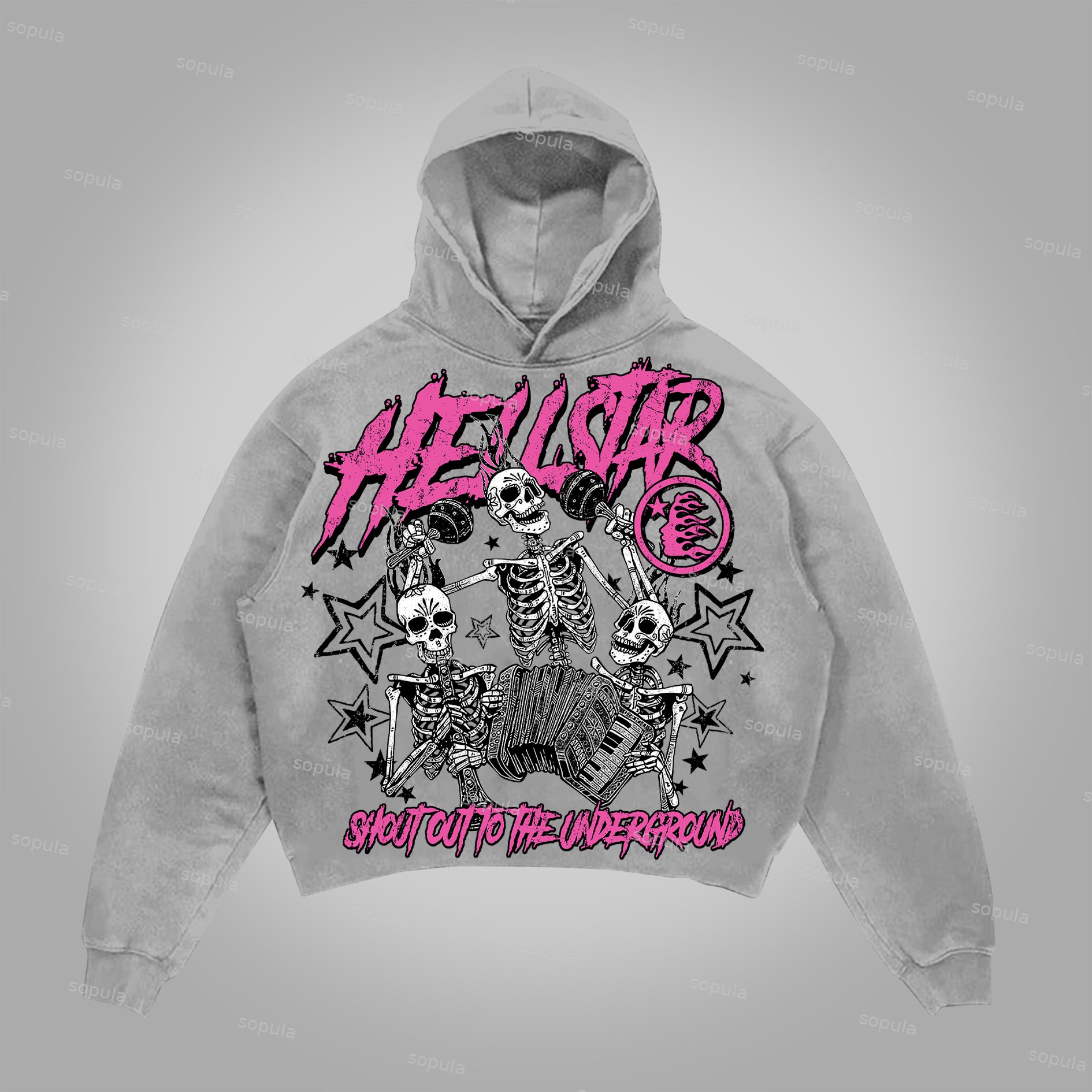 Sopula Flaming Skull Graphic Print Pocketless Hoodie - SOPULA