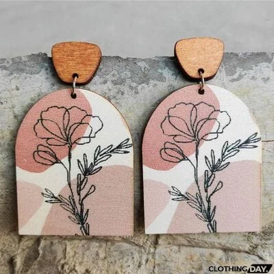 Geometrical Shape Wooden Drop Earrings