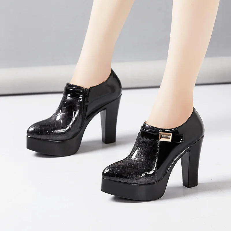 Autumn And Winter New Patent Leather Color Matching High Heel Large Size Work Shoes Women-PABIUYOU- Women's Fashion Leader