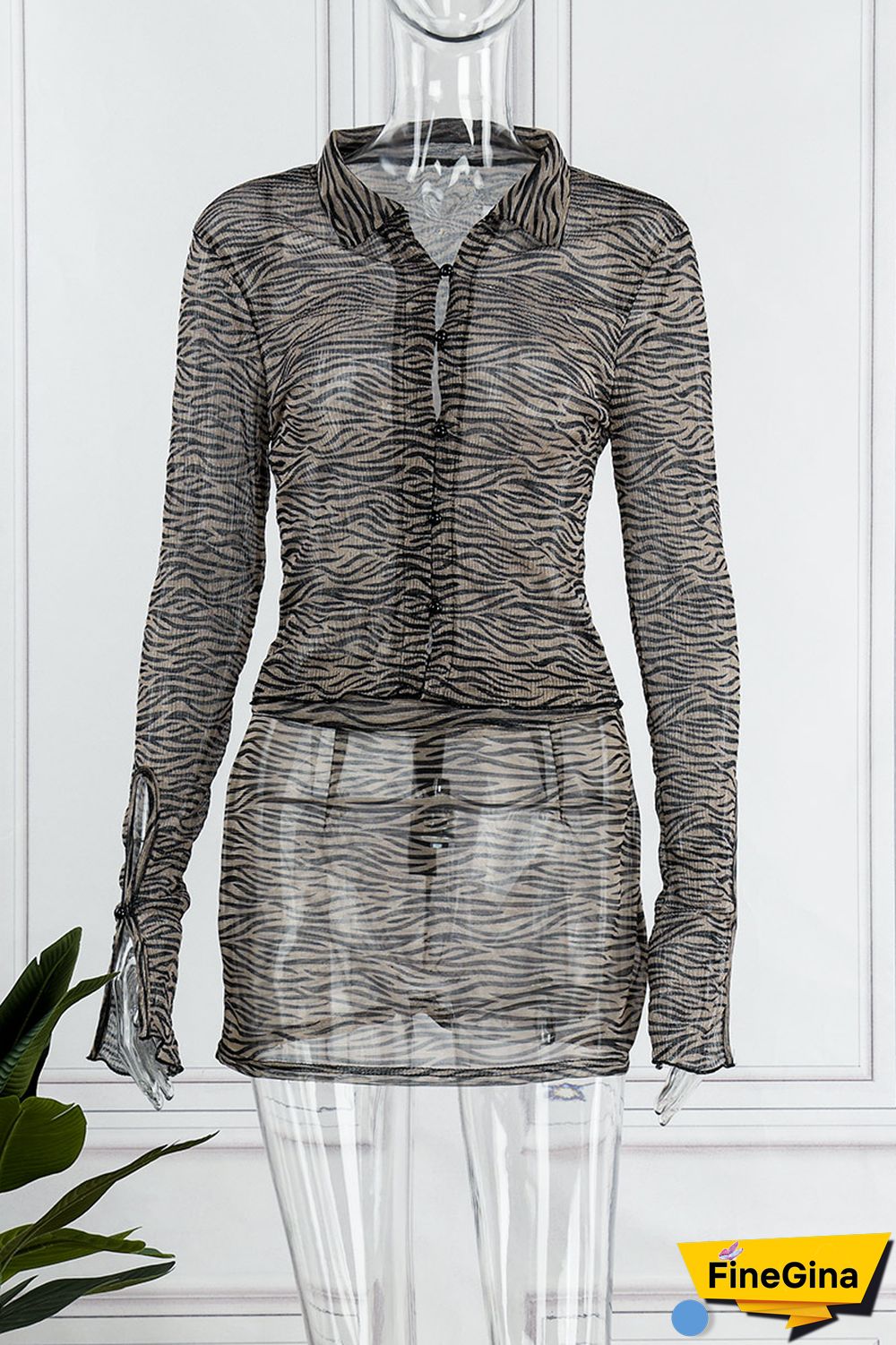 Zebra Sexy Print Patchwork Long Sleeve Two Pieces