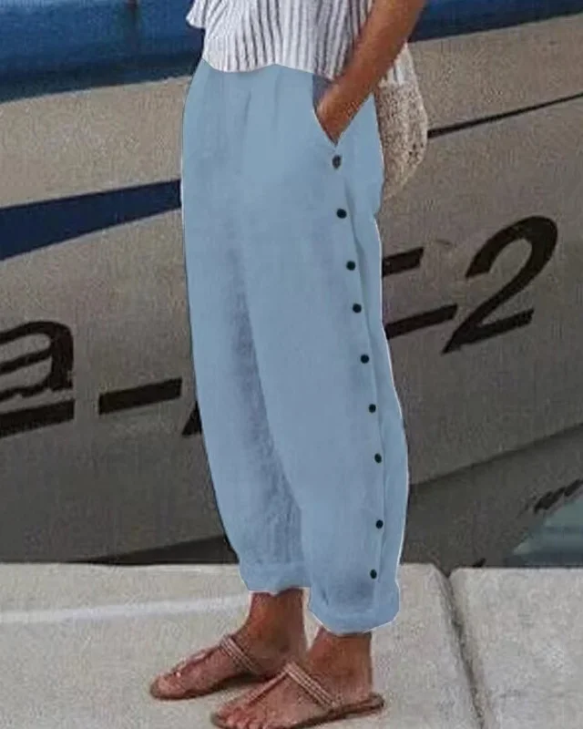 Temperament Button Fashion Simple Casual Pants Straight Leg Pants