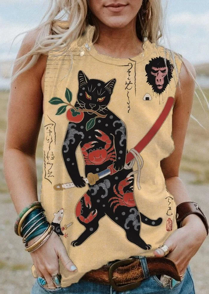 Women's Retro Kitty Printed Vest
