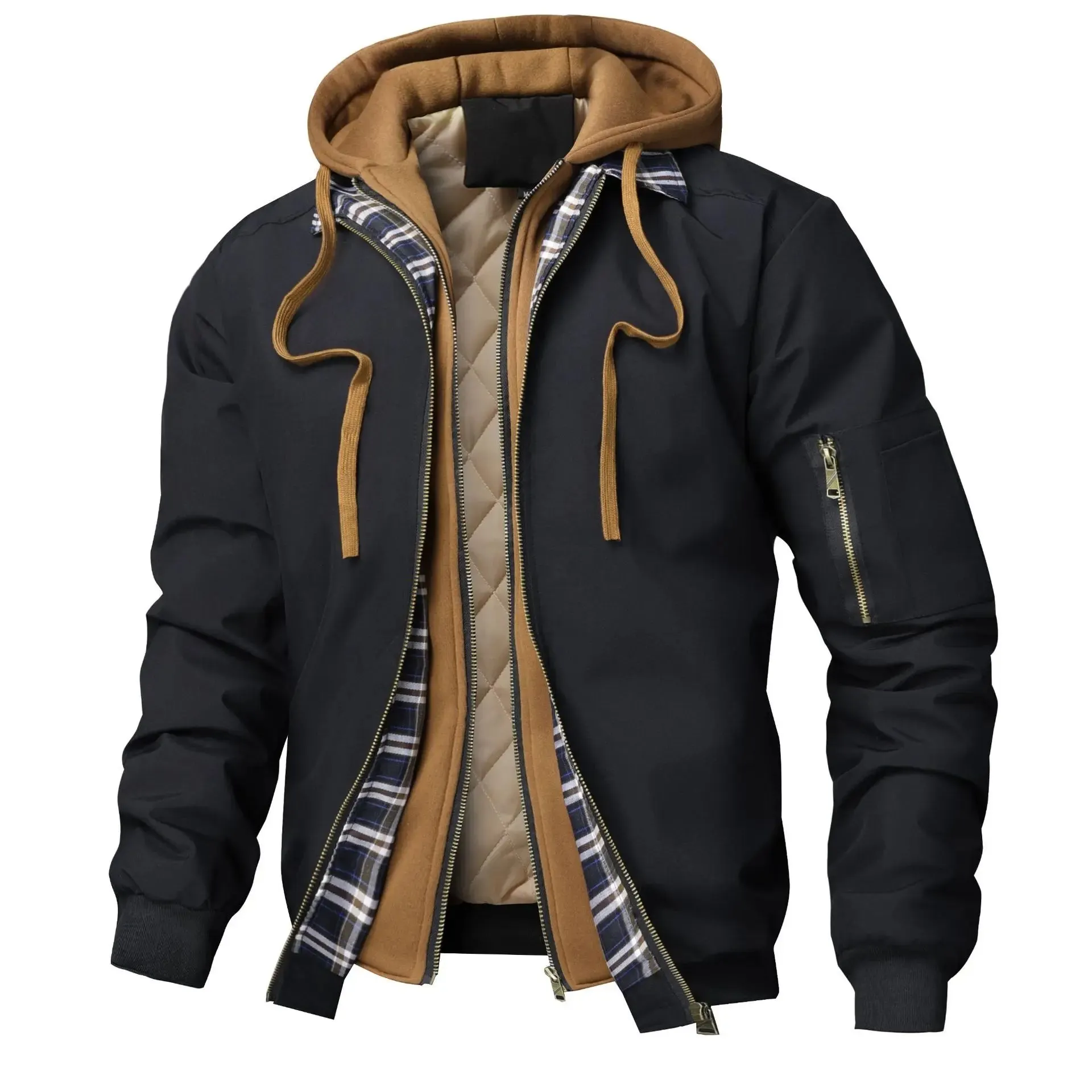 Men's Quilted Cotton Bomber Hooded Jacket &ndash; Insulated Layering &ndash; view 2