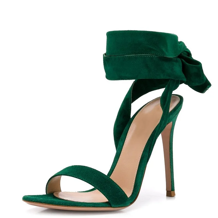 Green Suede Shoes Ankle Tie Stiletto Heel Sandals Vdcoo