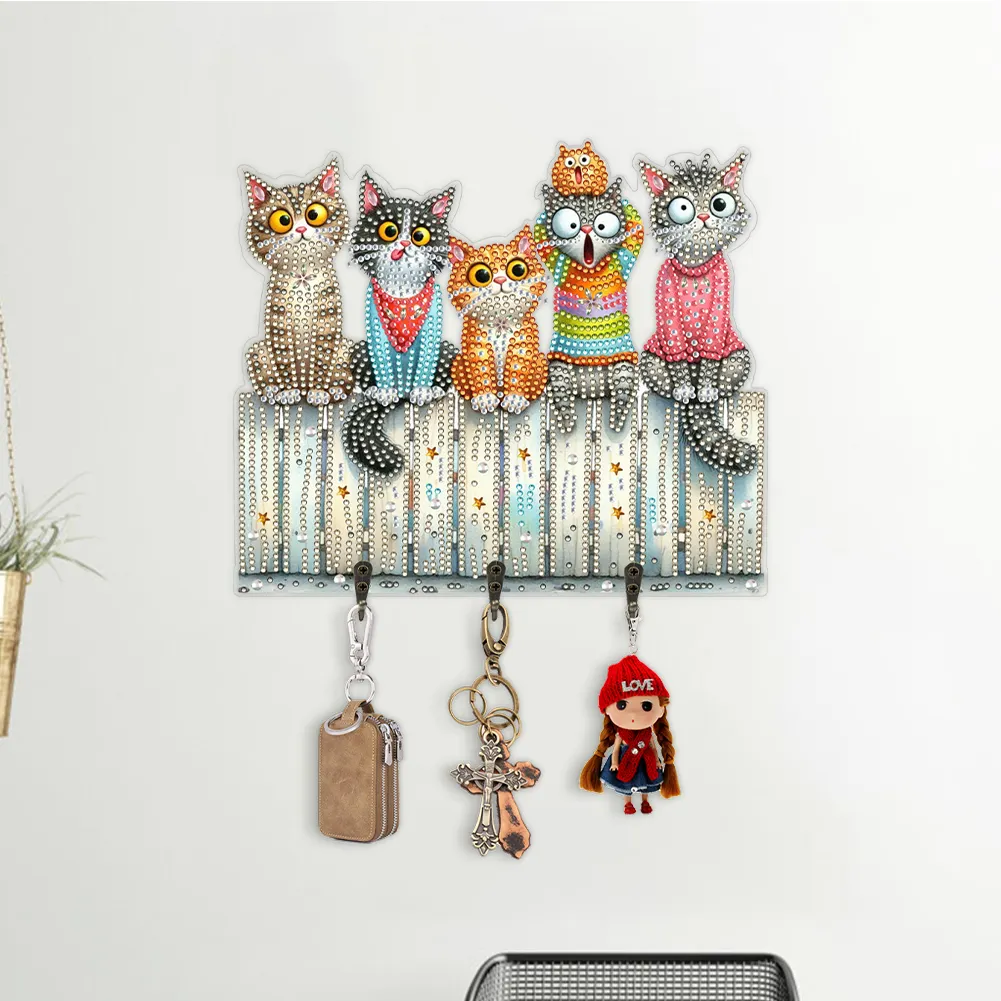 DIY Wooden Cat Diamond Art Hanging Hook Rail Diamond Painting Art Craft Wall Hooks