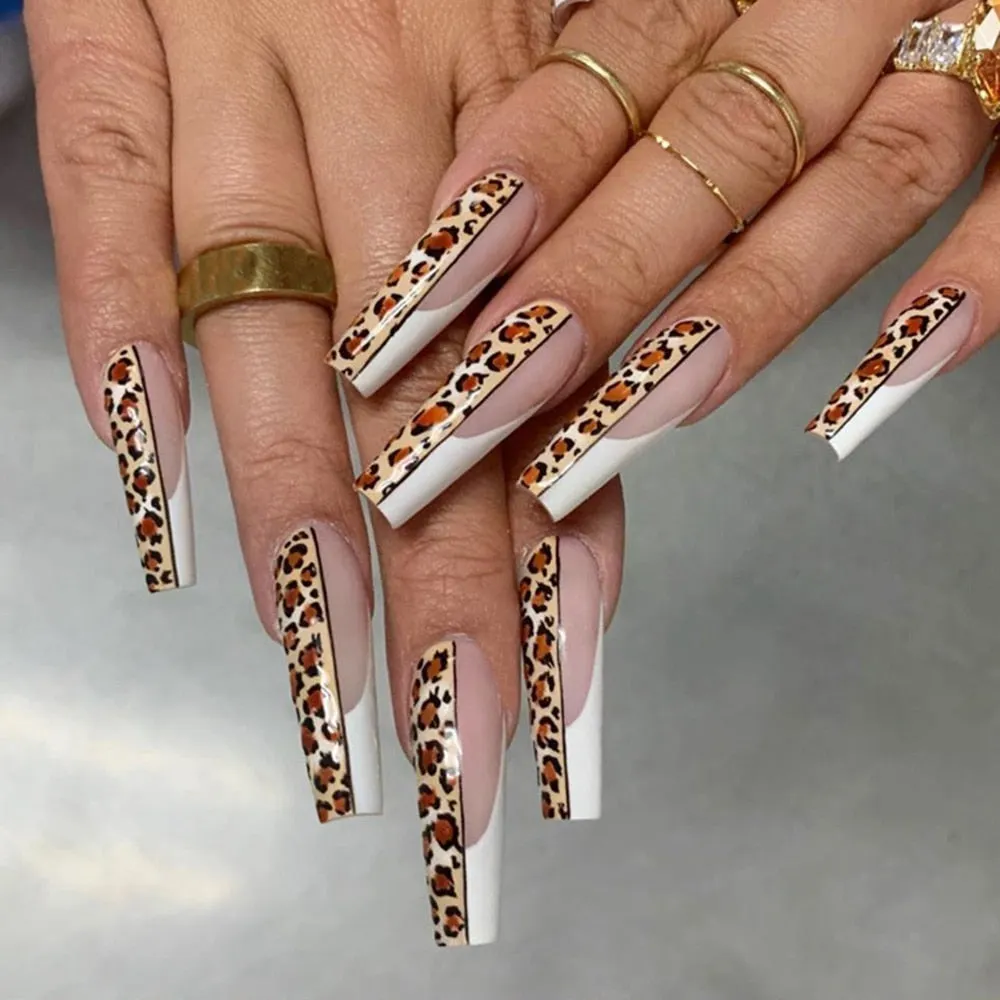 Extra Long Coffin Fake Nail Black And White Plaque False Nails French Ballerina Artificial Full Cover Nail Tips Press On Nail 515-1-Nail Inspo