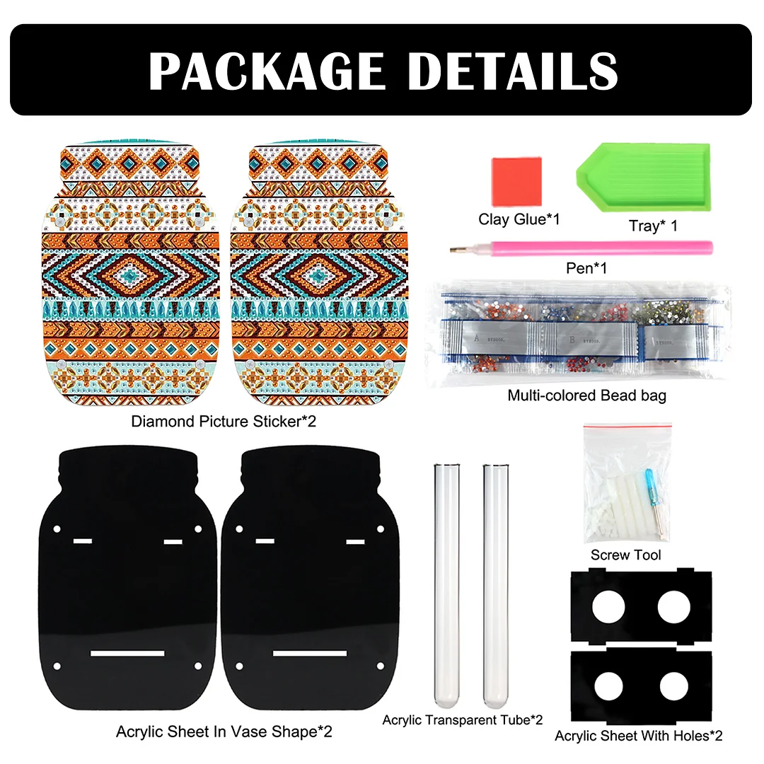 Mandala Acrylic Double Sided Special Shape Diamond Painting Vase for Home