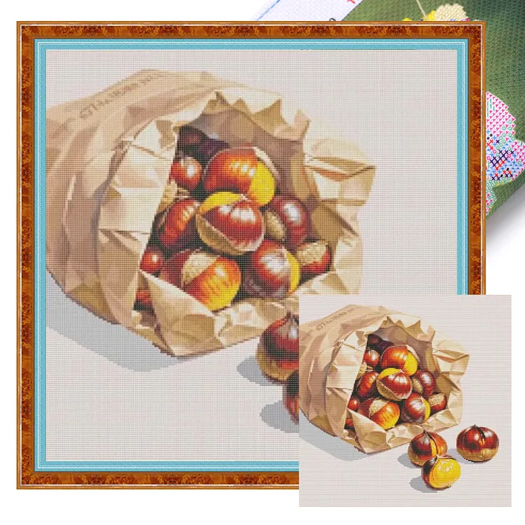 【Fairy Brand】Chestnuts in the Food Series 50*50cm 14CT Stamped Canvas Cross Stitch（Egyptian cotton） gbfke