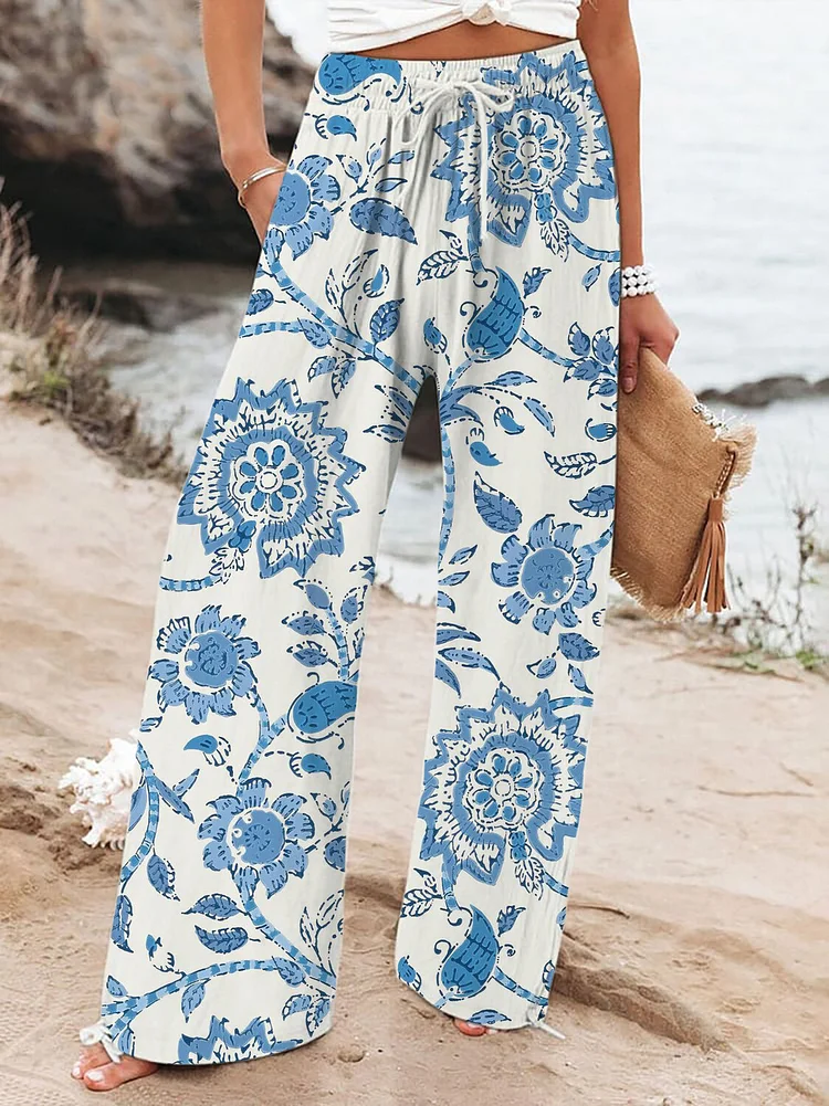 Women's Floral Pattern Art Print Casual Pants