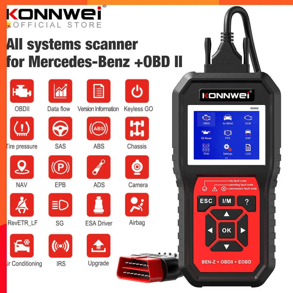 New KONNWEI KW460 Obd2 Scanner for Mercedes-Benz Airbag Oil ABS EPB DPF SRS TPMS Reset Full Systems Diagnostic Tool W212