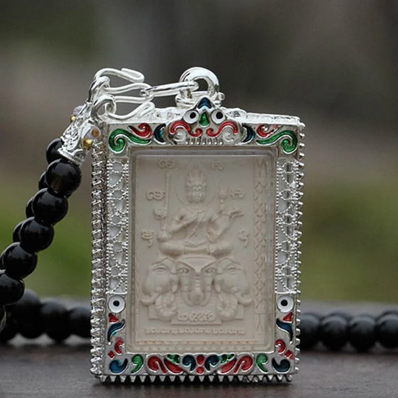 Obsidian Bead Buddha Elephant Serenity Pendant Necklace