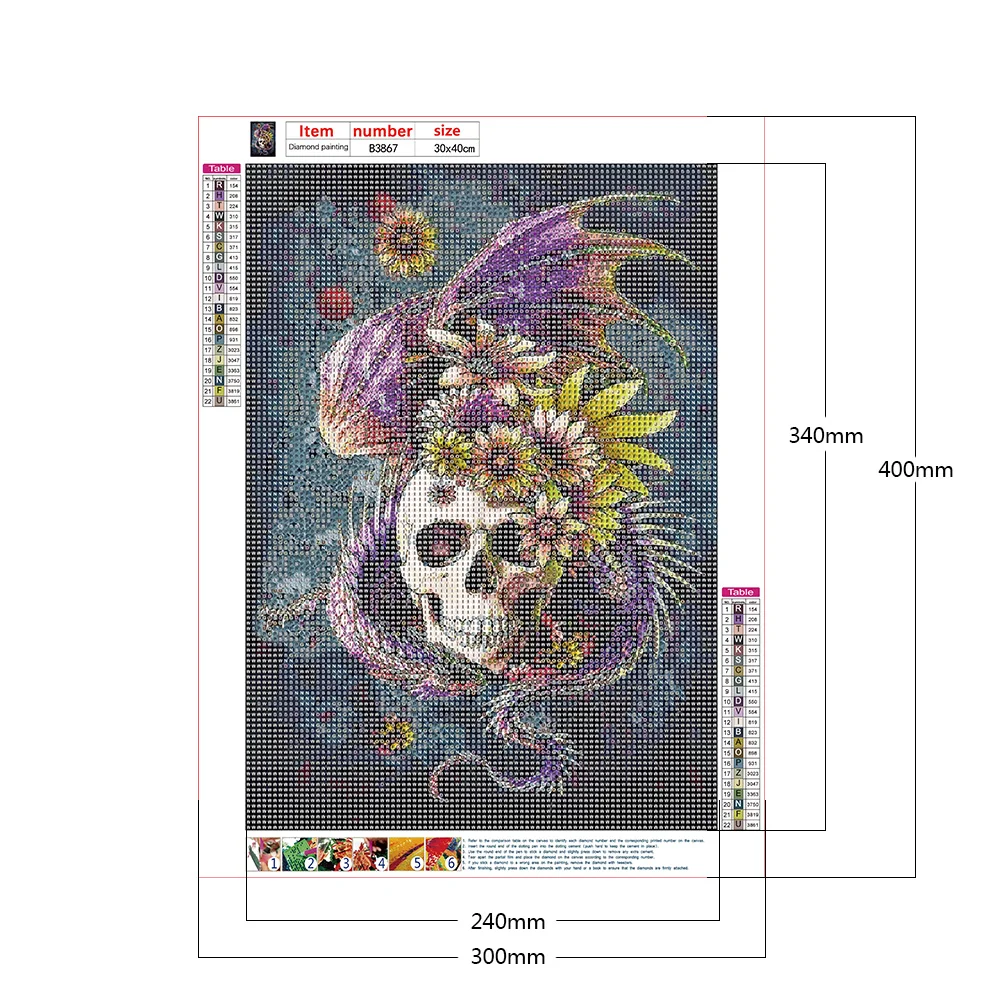 DIY Full Round Drill Diamond Painting 5D Weird Skull Poster Kit (B3867)