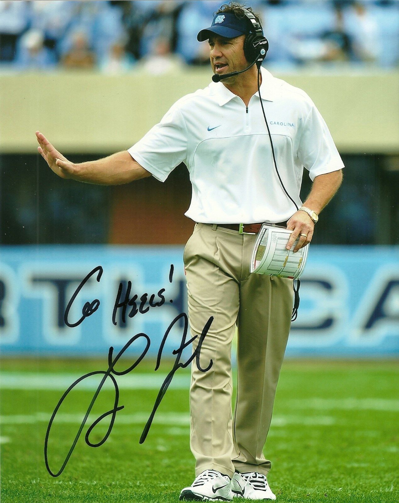 LARRY FEDORA HAND SIGNED NORTH CAROLINA TAR HEELS 8X10 Photo Poster painting W/COA + INSCRIPTION