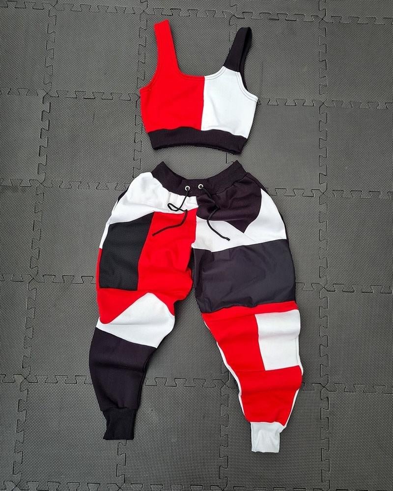 Women's Sporty Patchwork Printed Sets04