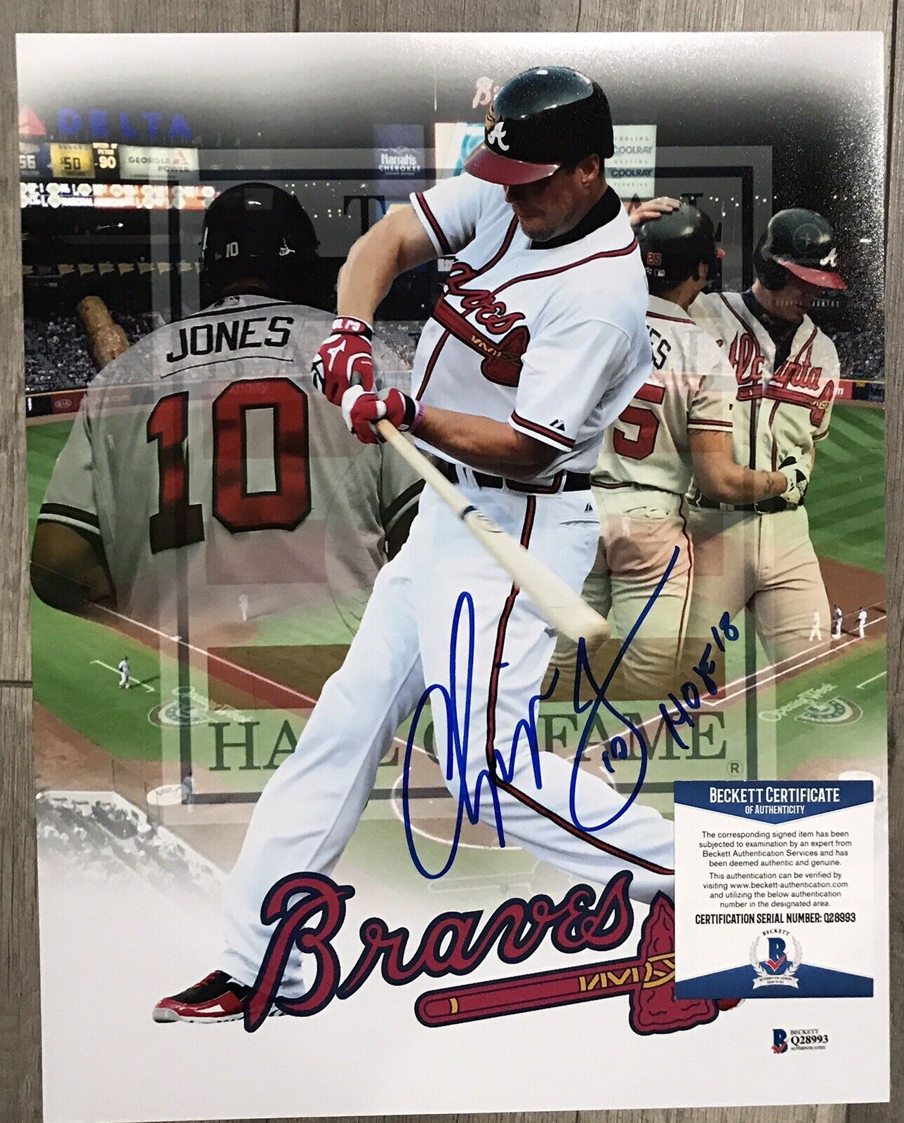 Chipper Jones Signed Autographed 11 By 14 Photo Poster painting Braves Beckett Bas Coa