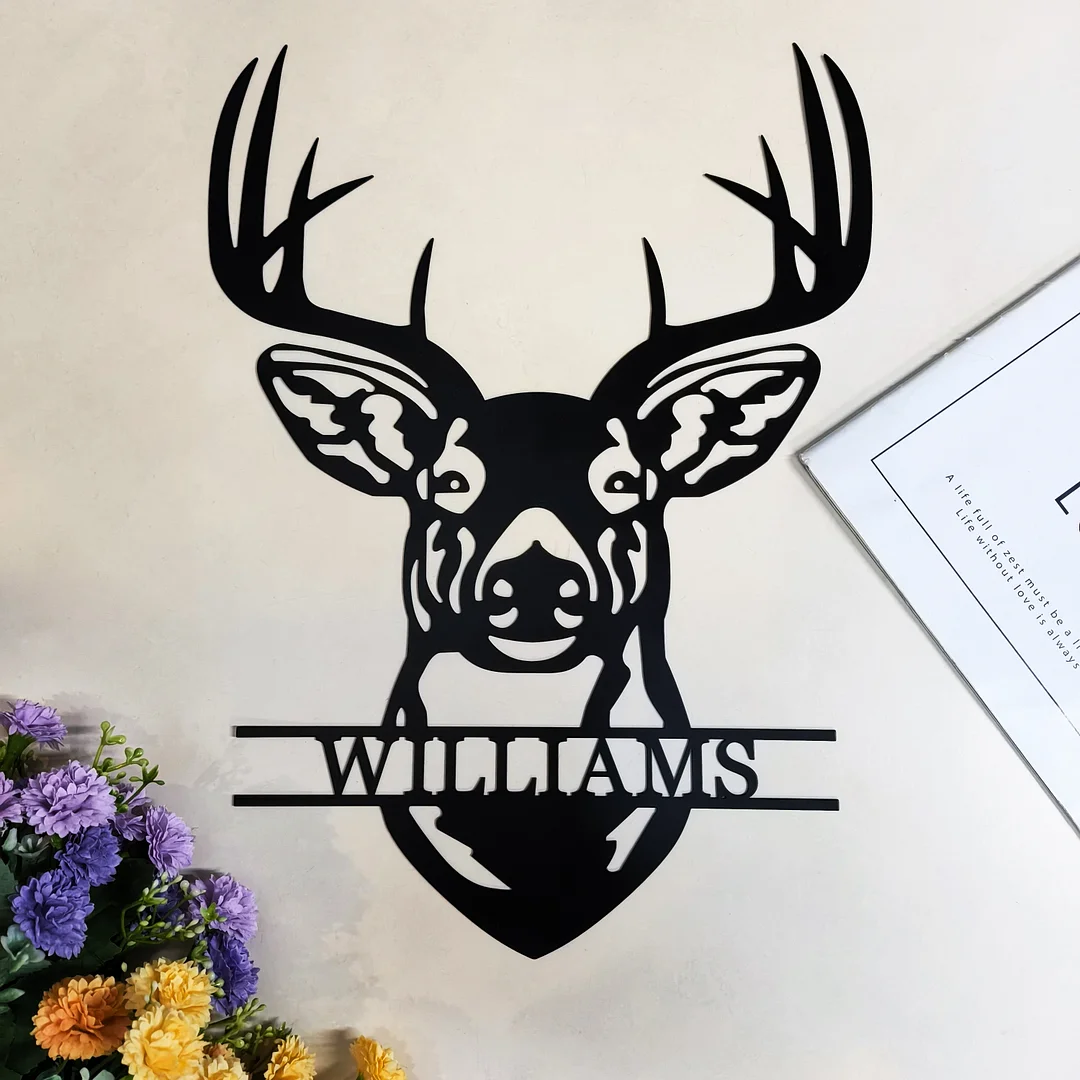 Deer Head Metal Sign Decor Gift - Personalized Custom Monogram