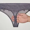 Men's Low-Rise High-Stretch Sexy Lace Trim 3D U-shaped Large Pouch Thongs