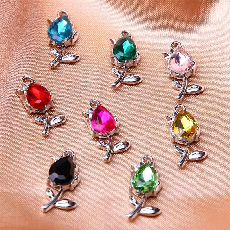 10 PCS/Package 22*10 * 5mm Alloy Artificial Rhinestones Flower Pendant Earring Findings Jewelry Accessories