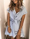 Plain Striped Short Sleeves Mini Dress