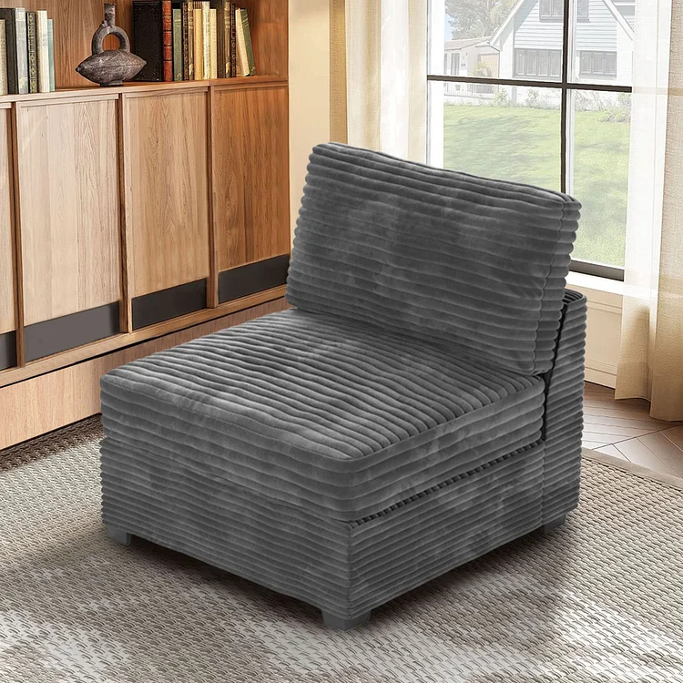 Shopicco Living Room Modular Couch Armless Chair, 1 Wale Plush Corduroy Fabric