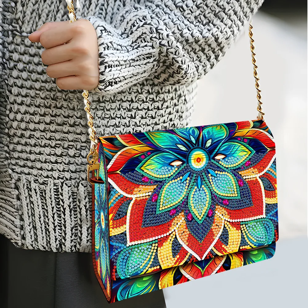 DIY Mandala Diamond Art Wooden Coin Pouch with Chain 5D Diamond Painting Purse