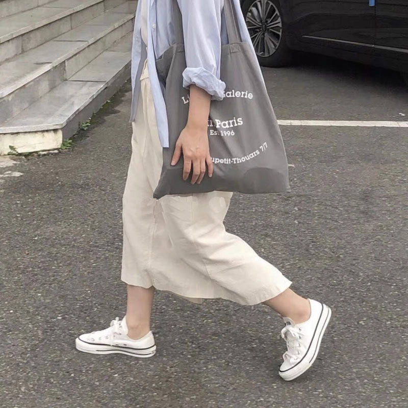 Unisex Medium Cotton Letter Preppy Style Square Open Square Bag