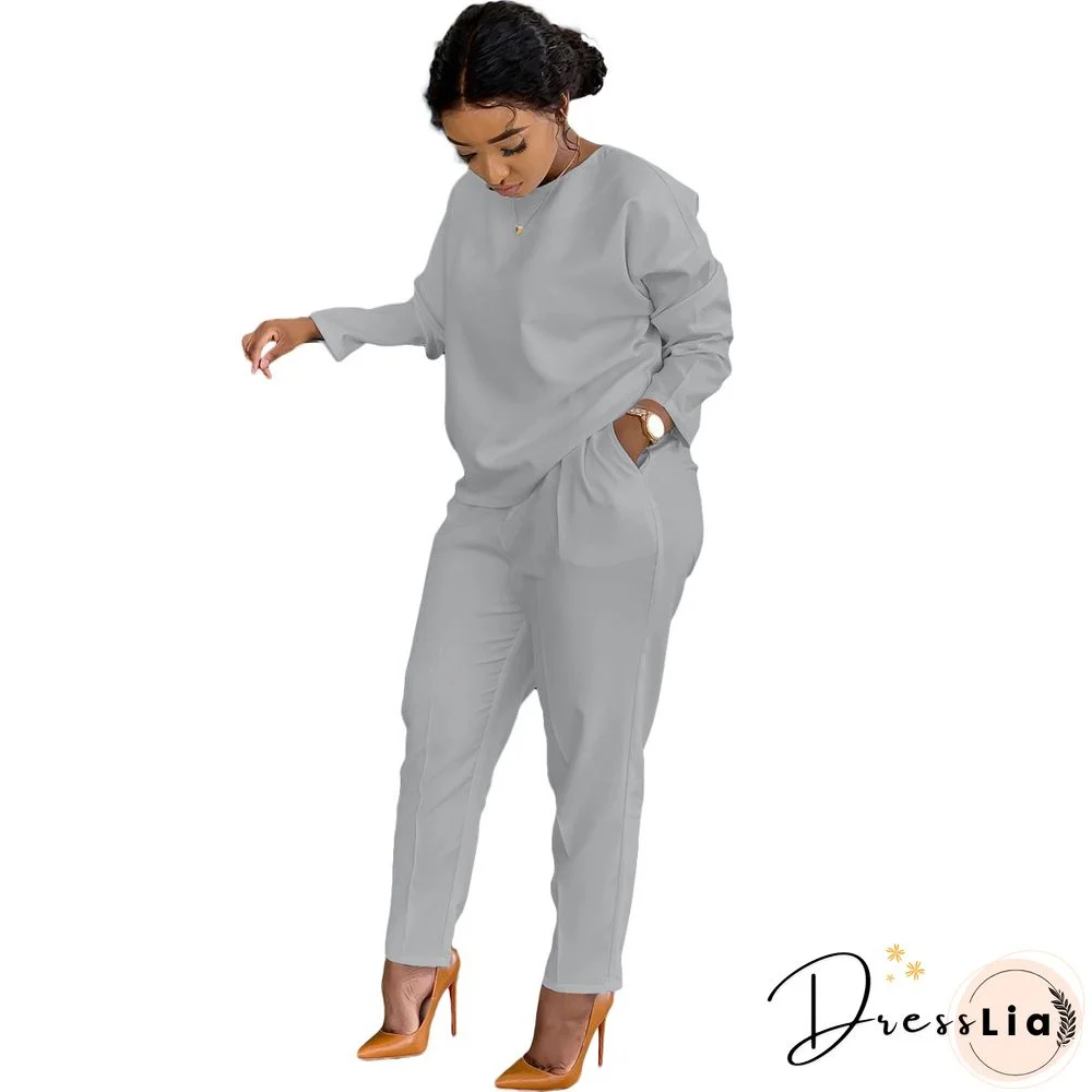 Long Sleeves T shirt Sportswear Two Piece Pants Set