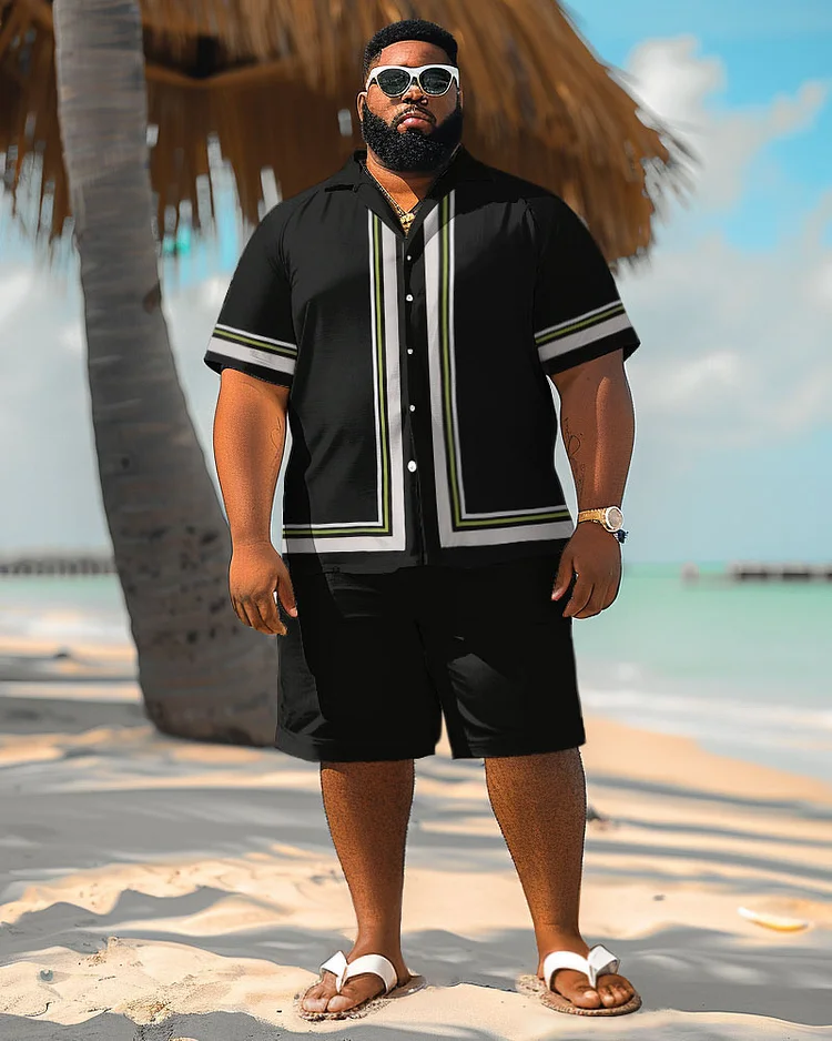 Men's Plus Size Simple Hawaiian Simple Color Block Printed Shirt Shorts Suit