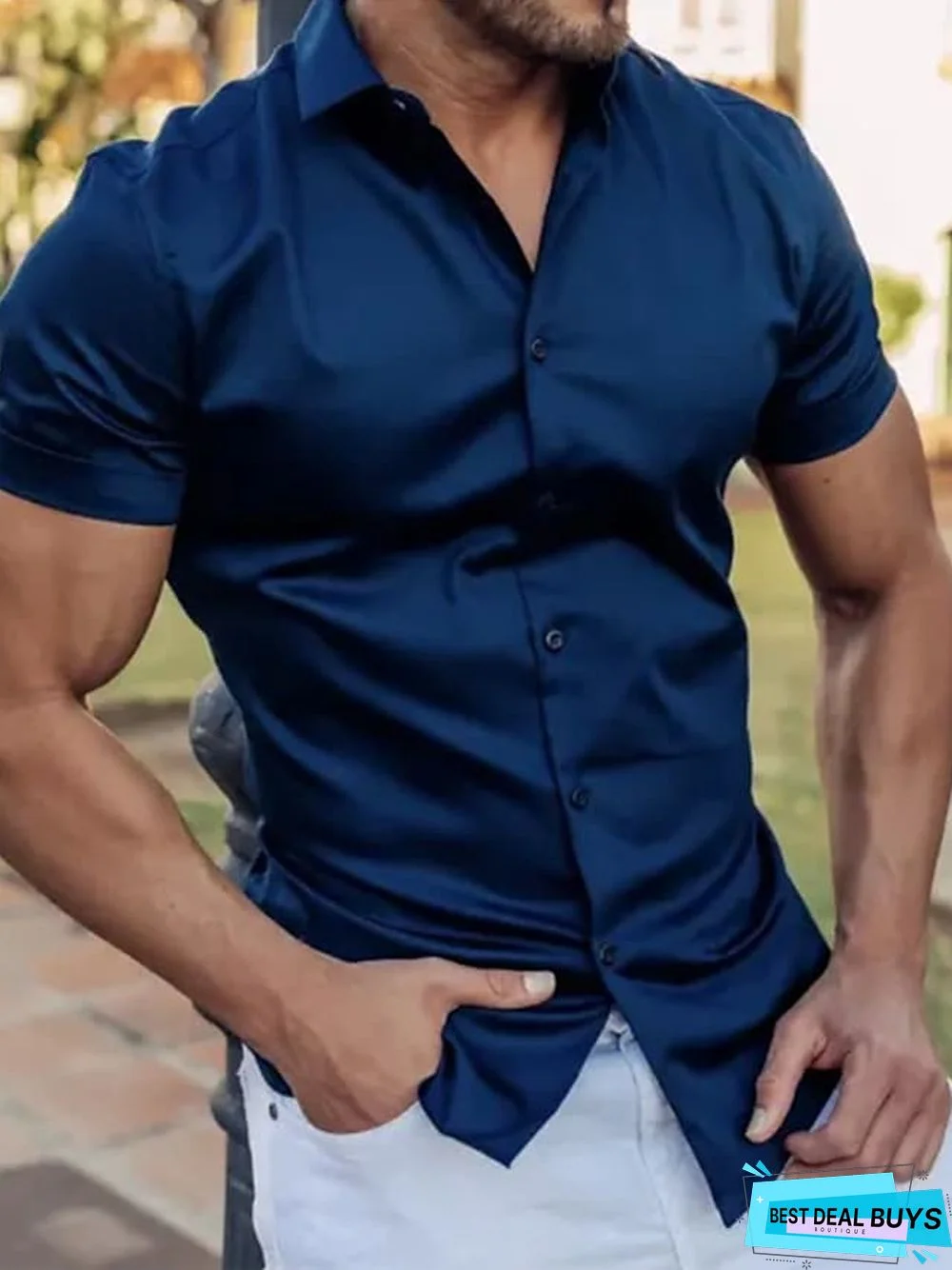 Men's Shirt Button Up Shirt Summer Shirt Casual Shirt Black White Yellow Pink Dark Navy Short Sleeve Plain Turndown Street Daily Clothing Apparel Fashion Casual Comfortable