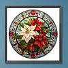 Vitrail de Noël fleurs rouges-perceuse ronde peinture diamant-30*30cm