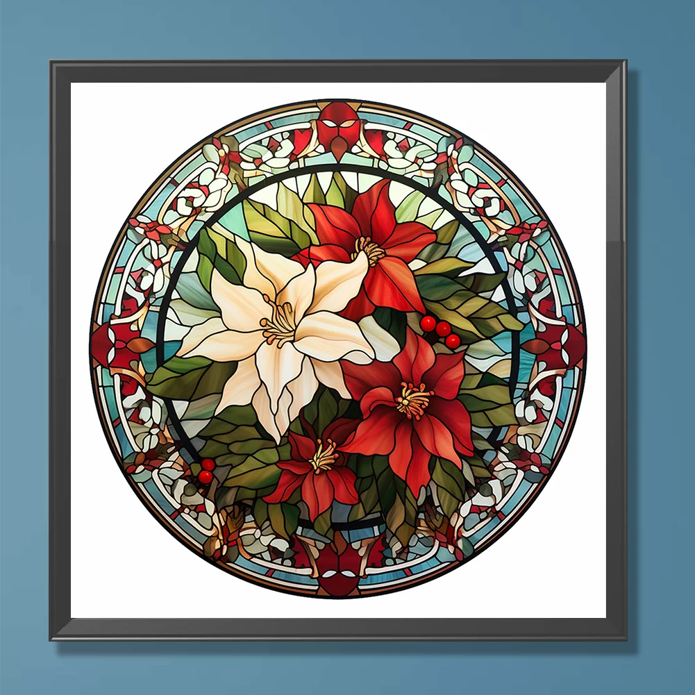 Diamond Painting - Full Round Drill - Stained Glass Poinsettia(Canvas|30*30cm)