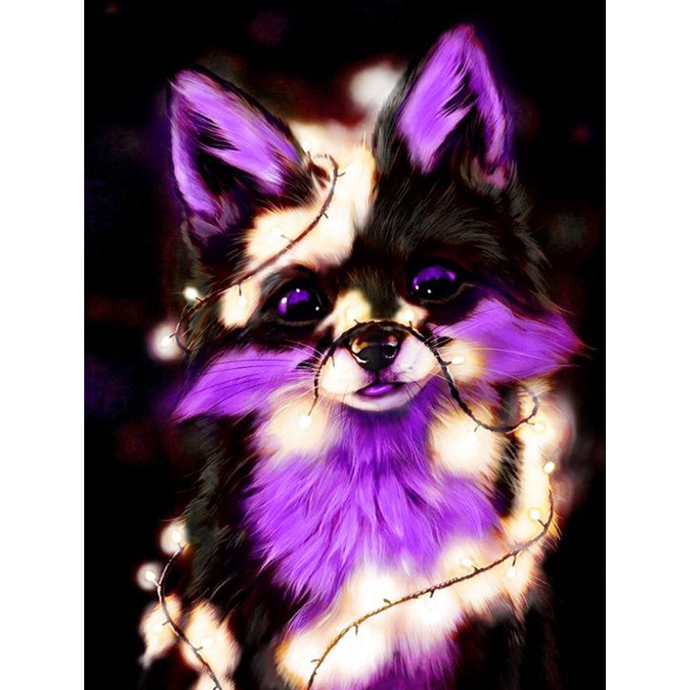

30*40CM - Round Drill Diamond Painting - Purple Fox, 501 Original