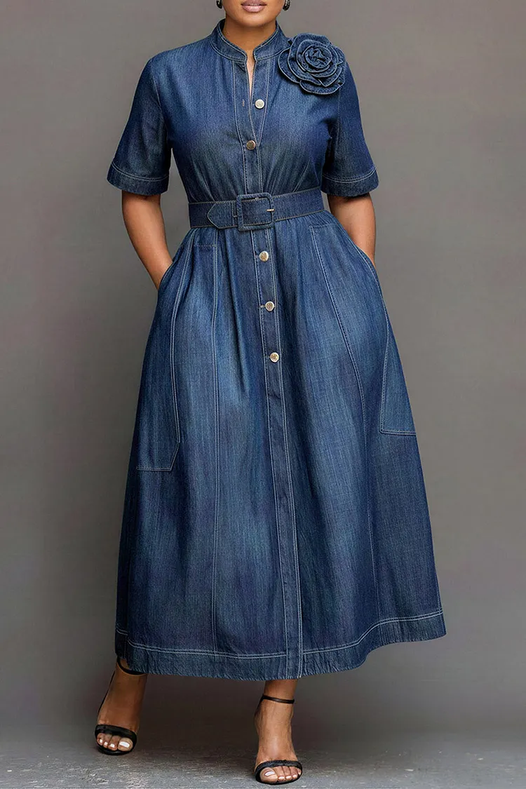 white christmas dresses The Charlene Maxi Denim Dress – U Bar and Company main image 1
