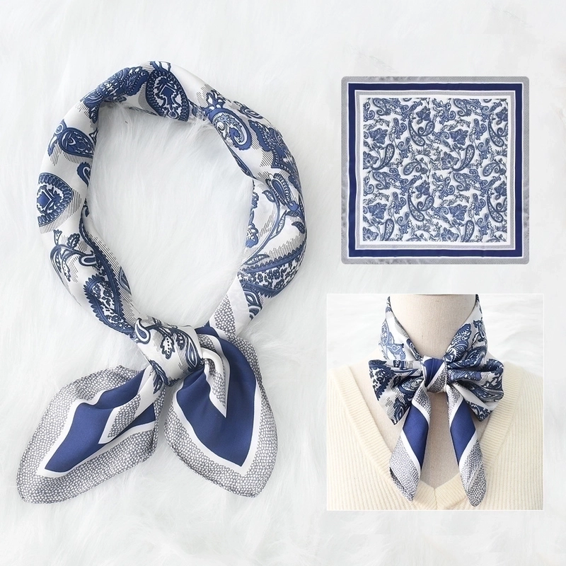 2 Pieces Women’s Elegant Plaid Flower Horse Satin Silk Scarf