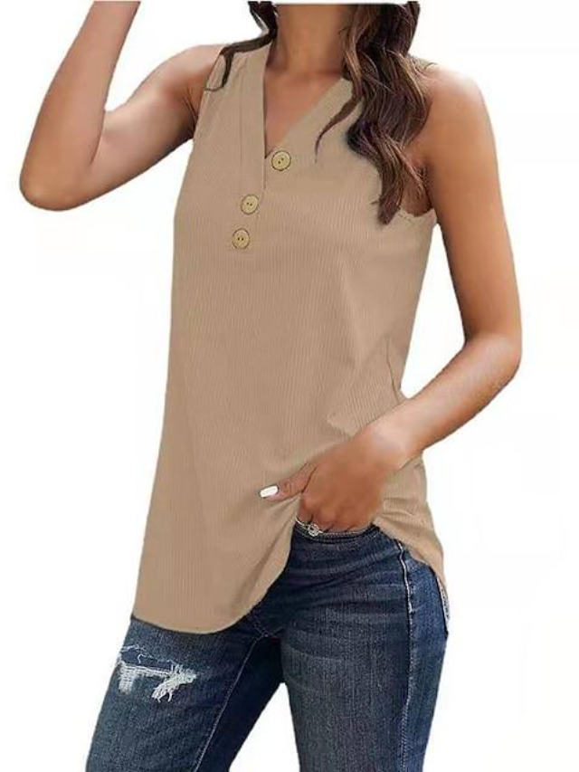 Women's Buttons Front Tank Sleeveless Vest Leisure Summer Top