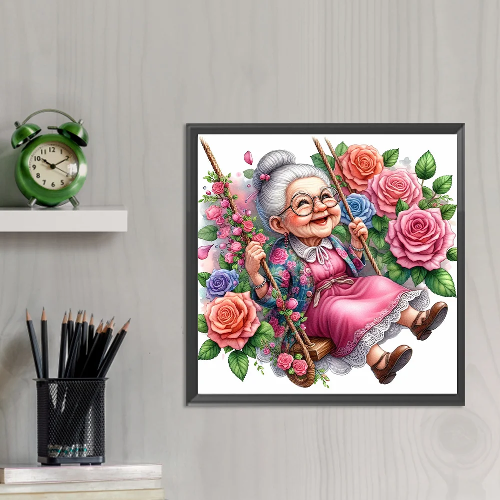 Diamond Painting - Full Round Drill - Swing Old Lady(Canvas|30*30cm)