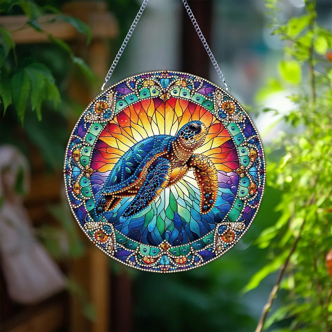2D Flat DIY Stained Glass Turtle Suncatcher Diamond Painting Art Pendant