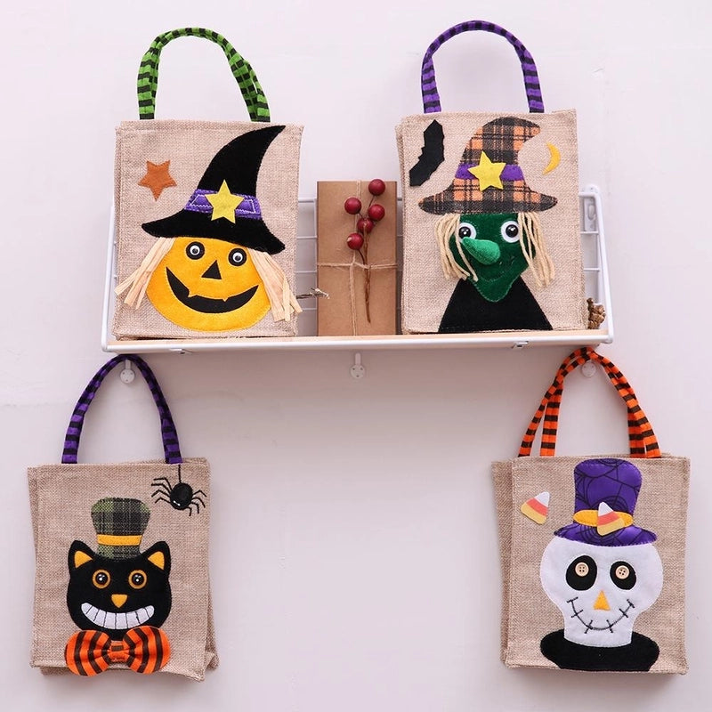 Halloween Cartoon Pumpkin Witch Gift Bag Burlap Handbags