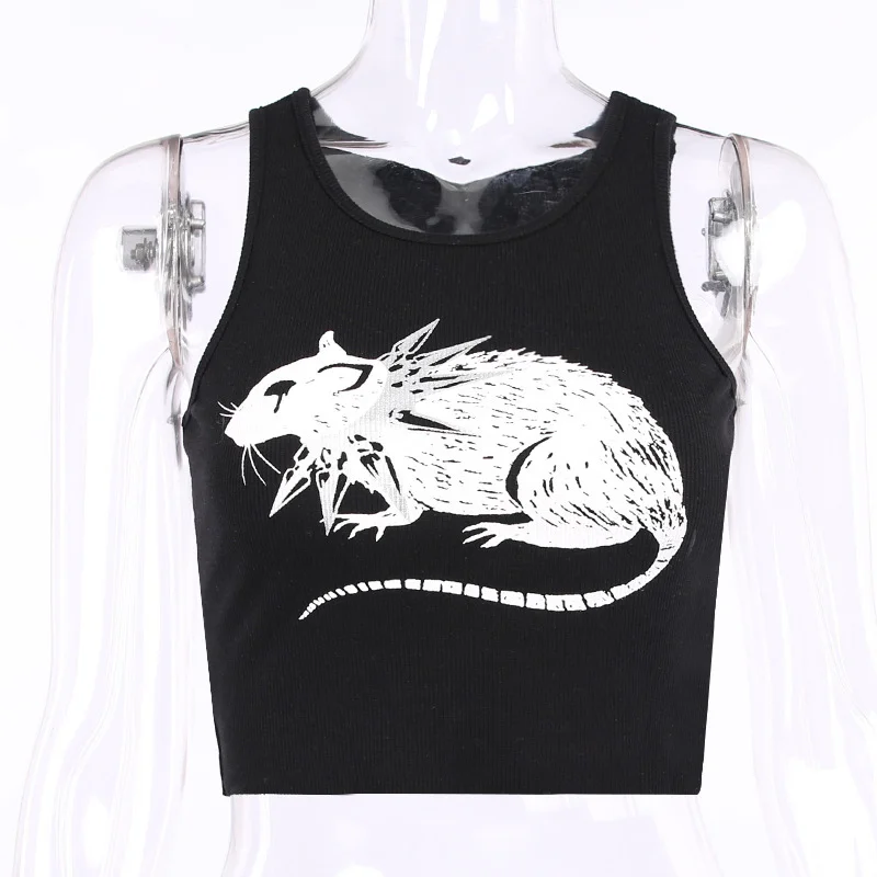 Ueong Ueong Design Summer New Mouse Print Vest 2024 Sexy Crop Small Vest Woman