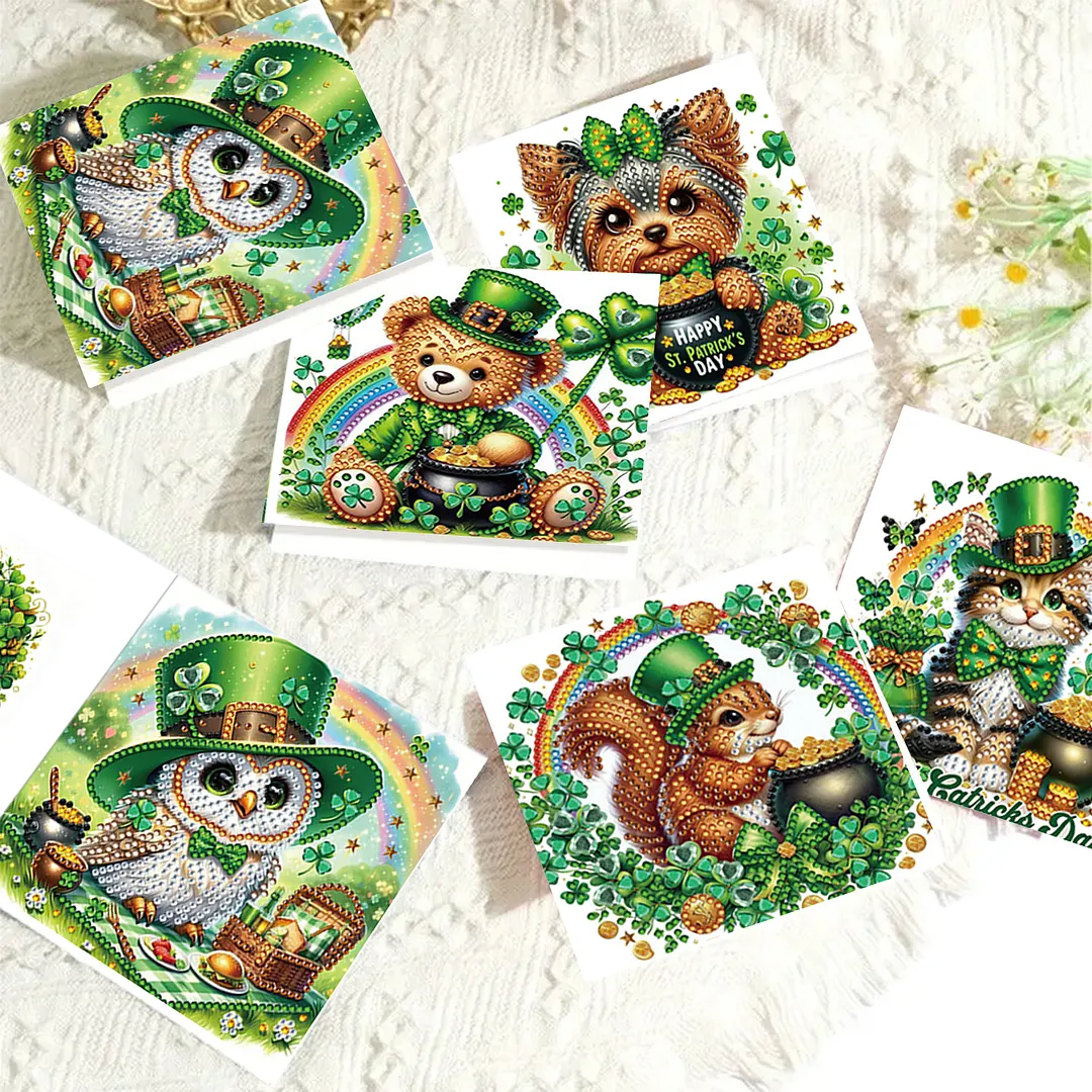 6Pcs St.Patrick Day DIY Diamond Painting Greeting Card Set with Envelopes Diamond Art Handmade Cards for Beginner Adult Holiday Gifts