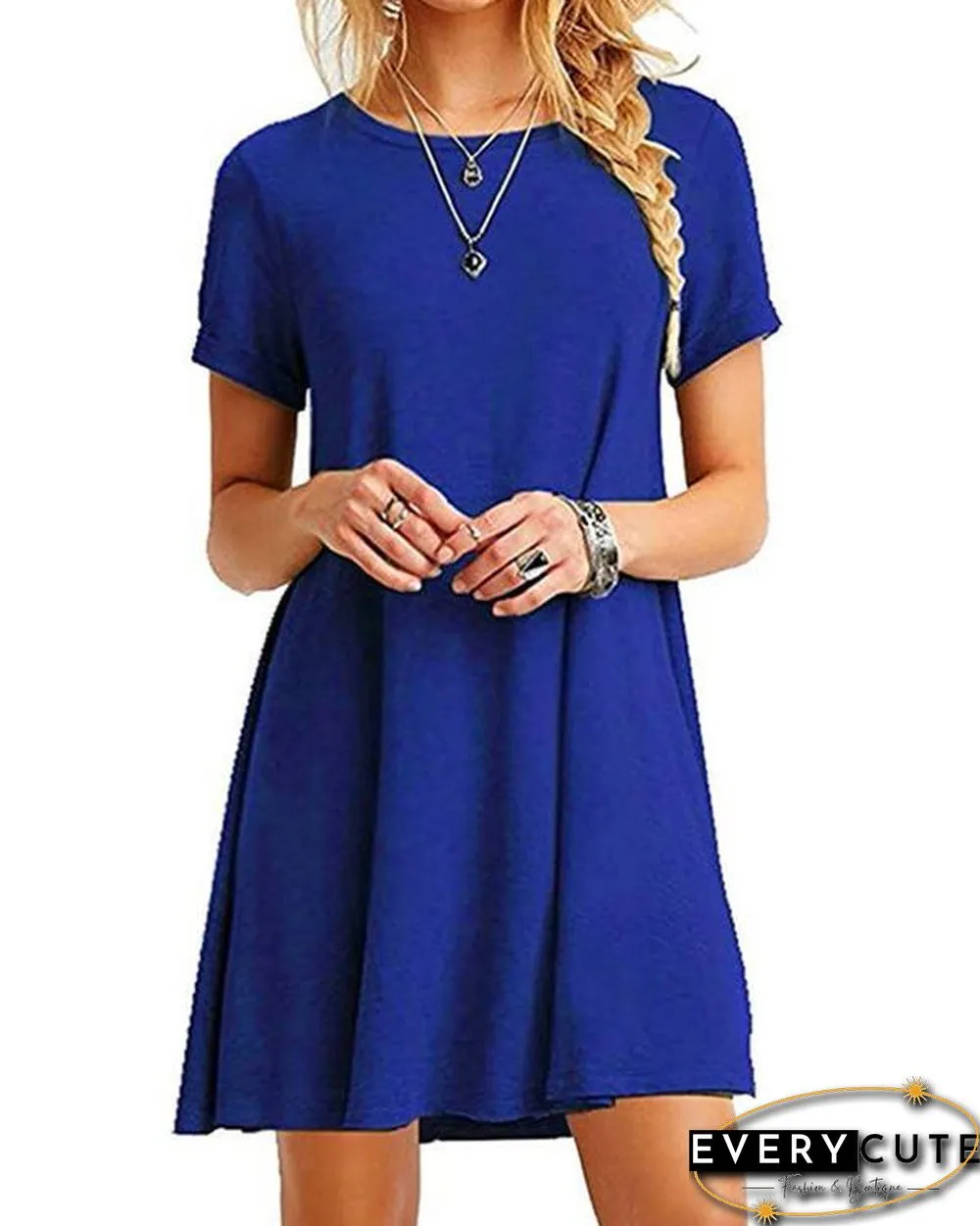 Women's Casual Short Sleeve Multicolor Loose T-Shirt Dress
