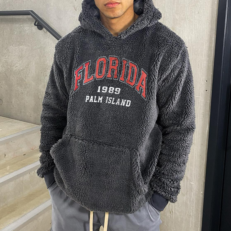 Lamb Fleece Men's "FLORIDA" Embroidered Hooded Sweatshirt