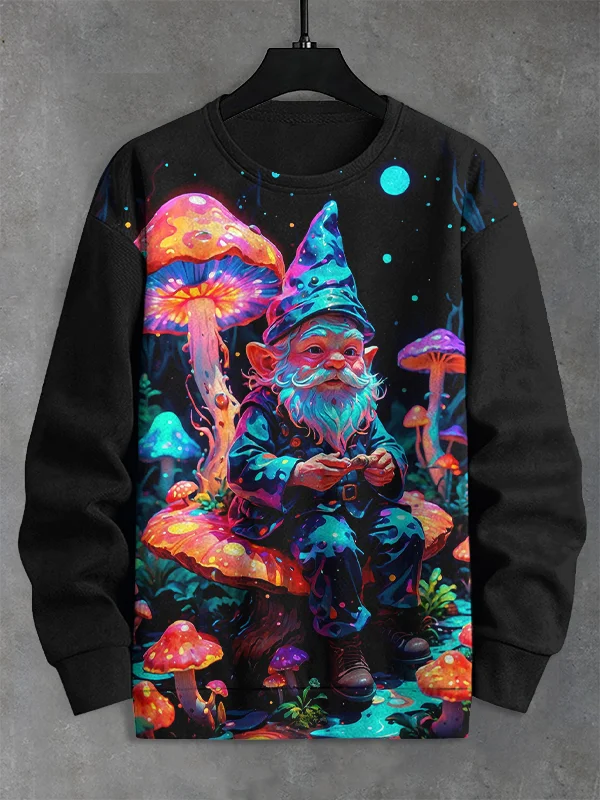 Men's Gnome Psychedelic Mushroom Forest Print Casual Sweatshirt