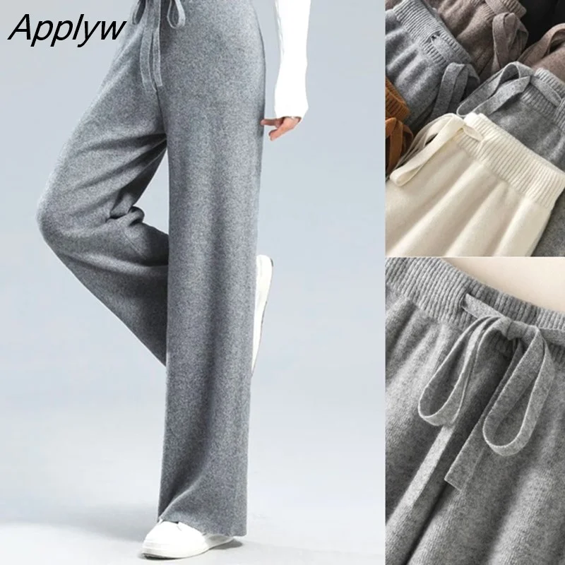 Applyw Fashion New Drawstring High Waist Wide Leg Pants Women's Autumn Winter Straight Trousers Jogger Gym Loose Pants Female