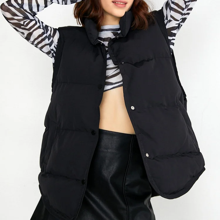 Nomi Black Stand Collar Puffer Vest QueenFunky